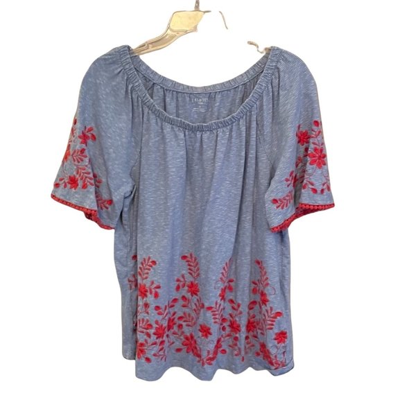 Talbots Tops - Talbots Wide Neck Off The Shoulder Embroidered Knit Top Size 1X